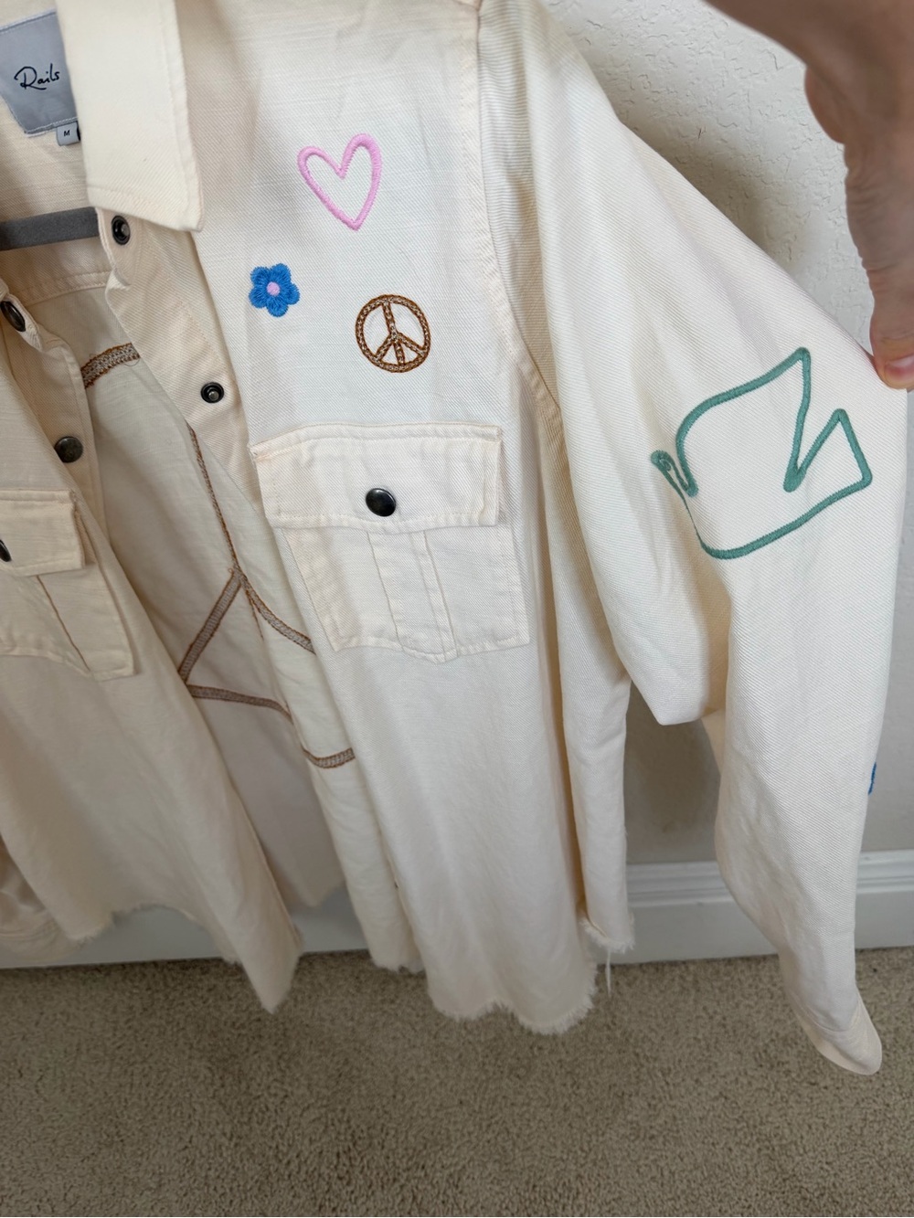 Rails Cream Embroidered Peace Sign Button-Up Jacket - Picture 4 of 5
